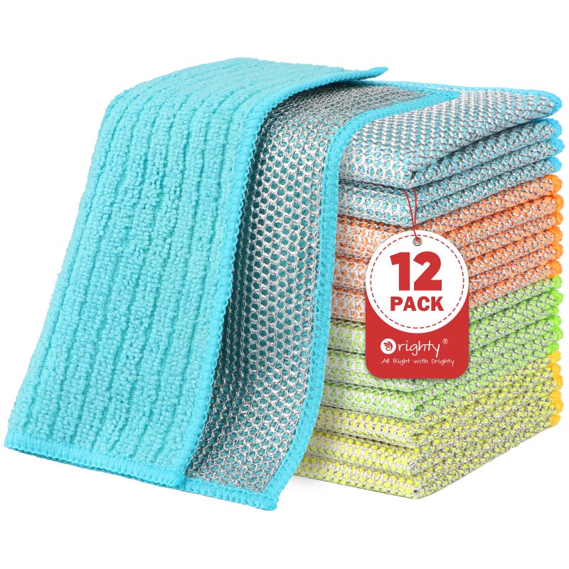 Orighty Multipurpose Wire Dishwashing Rag 12 Pcs, Upgraded Double-Layer Non-Scratch Wire Dish Cleaning Cloths, Kitchen Reusable Steel Scrubber, Powerful Dishcloth Rag for Cookware, Multicolor, 7"x8" - Image 1